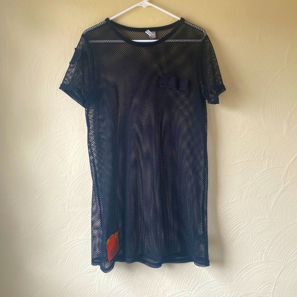 Oversized black mesh tee